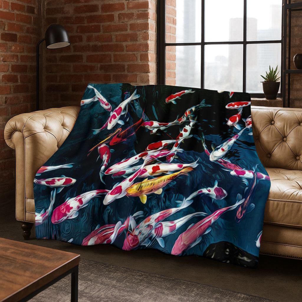 Luxuriöse Glückskarpfen Yin Yang Karpfen Cartoon Flanell Decke, Gemütliche Weiche Überwurfdecke für Zuhause Schlafzimmer Bett Sofa Abdeckung Geschenk Kind