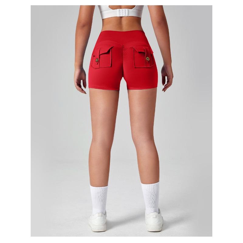 Dámské nákladní jógové šortky s vysokým pasem, design Broskvový zadek, kapsy, 3 body, Šortky na cvičení, Pocit nahoty, Vysoce elastické, Rychleschnoucí, Běžecké šortky