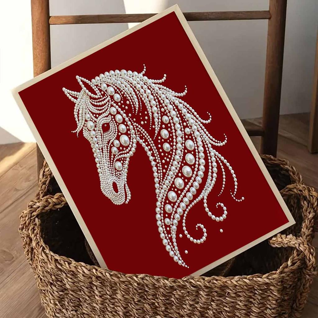 Crystal Pearl Painting 5D DIY Frame Decoration Painting White Horse Home Wall Decoration Transparent Pearl Gemstone Painting Picture Art Crafts