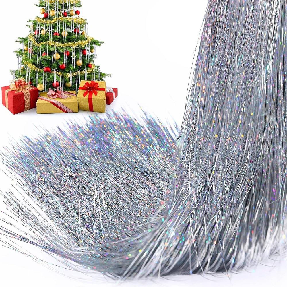 

5000Pcs Long Christmas Tinsel Icicles Garland Iridescent Foil Fringe for Xmas Tree Decorations Bulk Party Backdrop Holiday Decor 5000PCS