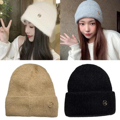 Flauschige Ohrenschützer-Mütze Dick gestrickte Mützen Beanie Pullover-Mützen Vielseitig Niedlich Weich Modisch Warm Herbst Winter Mütze