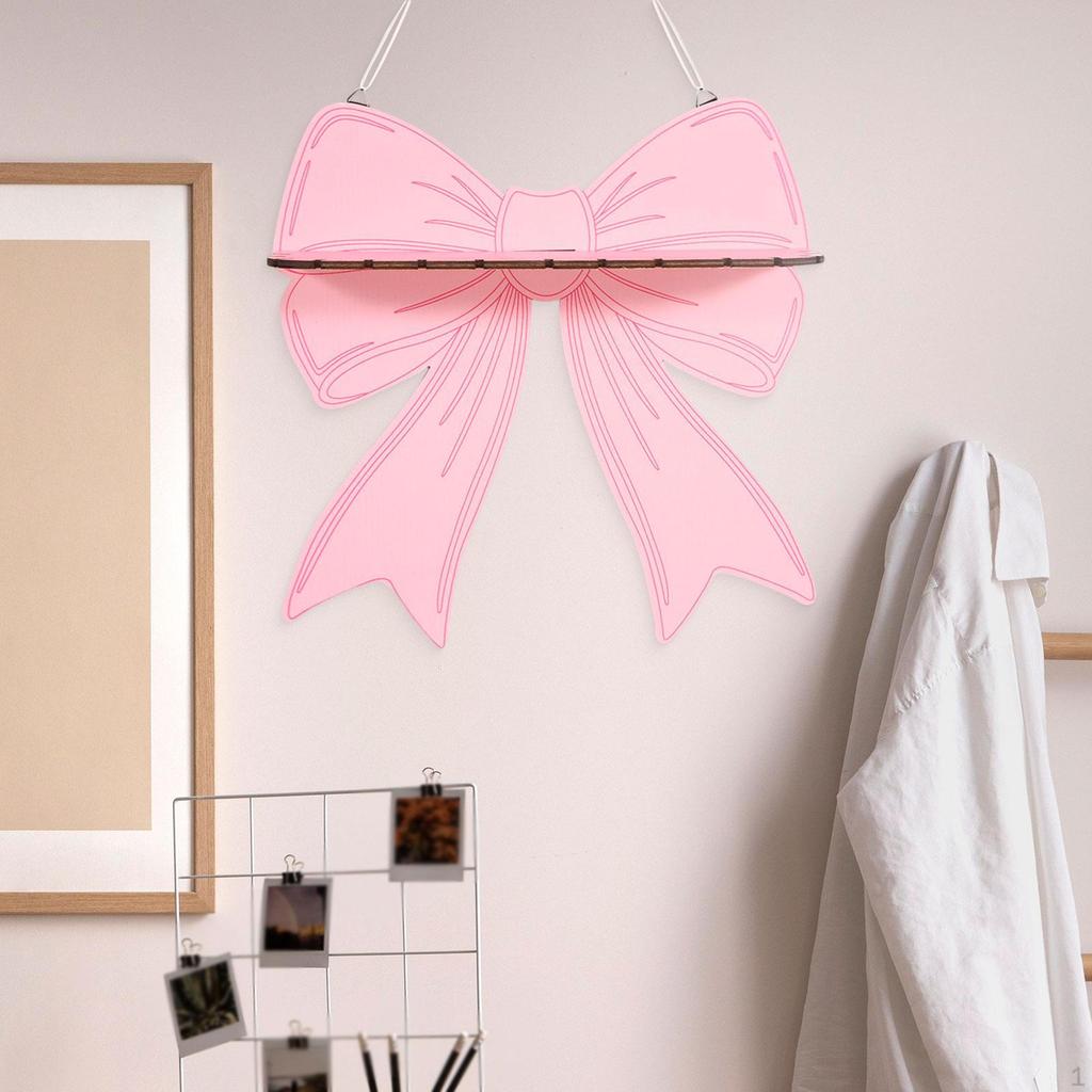Pink Bow Floating Shelves Decor Wooden Plaque Plant Shelf Wall Storage Holder for Bedroom