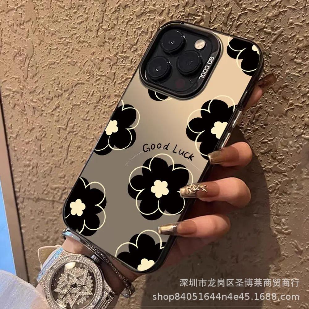 Black Flower for Apple 15 Colored Silver iPhone14Pro Creative 11promax Matte 16 Protective Case 17