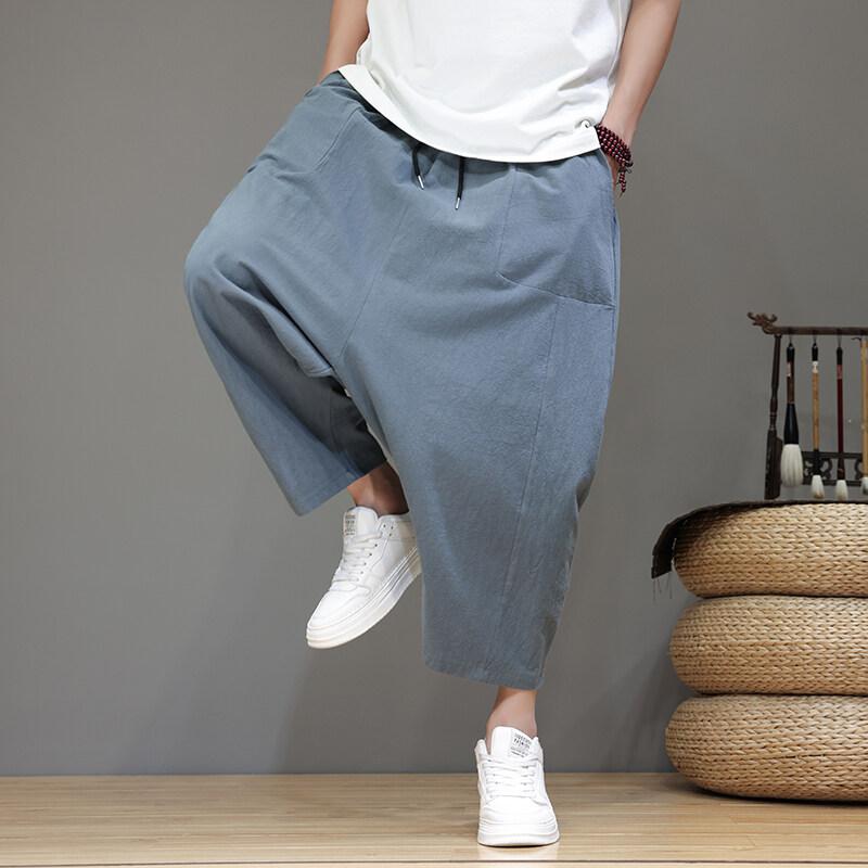 2025 Chinese Style Men Solid Color Harem Pants Fashion Oversized Wide Leg Pants Women Casual Loose Crotch Hip-Hop Trousers