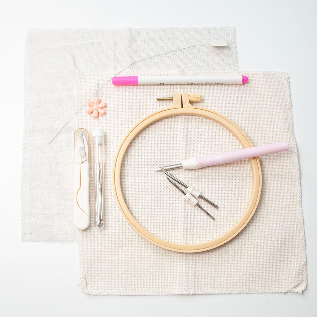 Beginner Punch Needle Embroidery Kits Adjustable Embroidery Hoop Punch Needle Cloth for Embroidery Cross Stitching