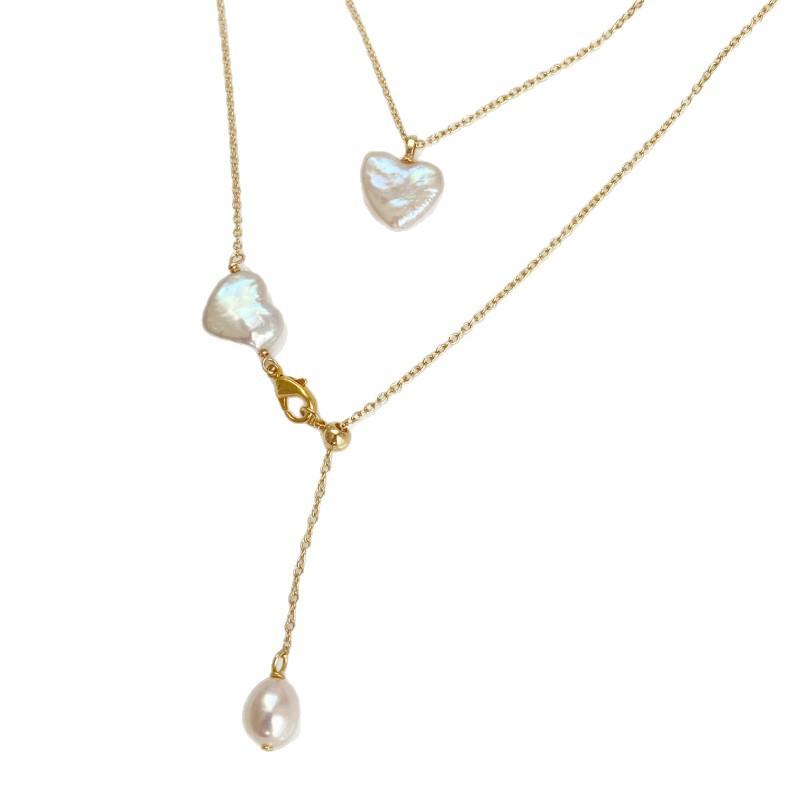 Personality Necklace Love Pearl Pendant Bracelet Collarbone Chain Necklace Electroplated 18K Gold Color Retention