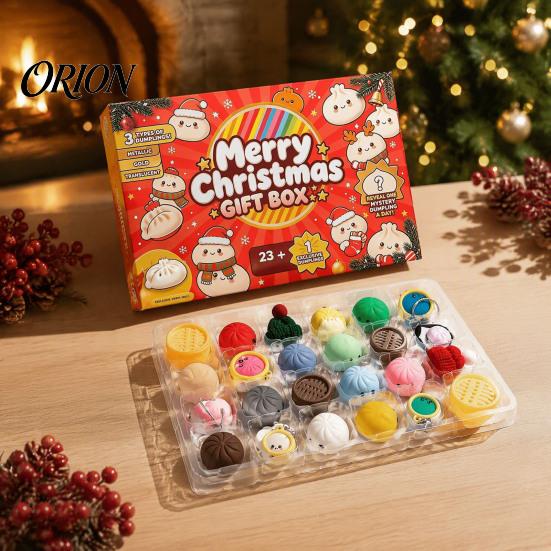 Christmas Dumpling Gift Box Merry Box, Xmas Advent Calendar with Stress Countdown Relief Squeeze Toys, 24 Days Steamed Bun Toy Soft Toys