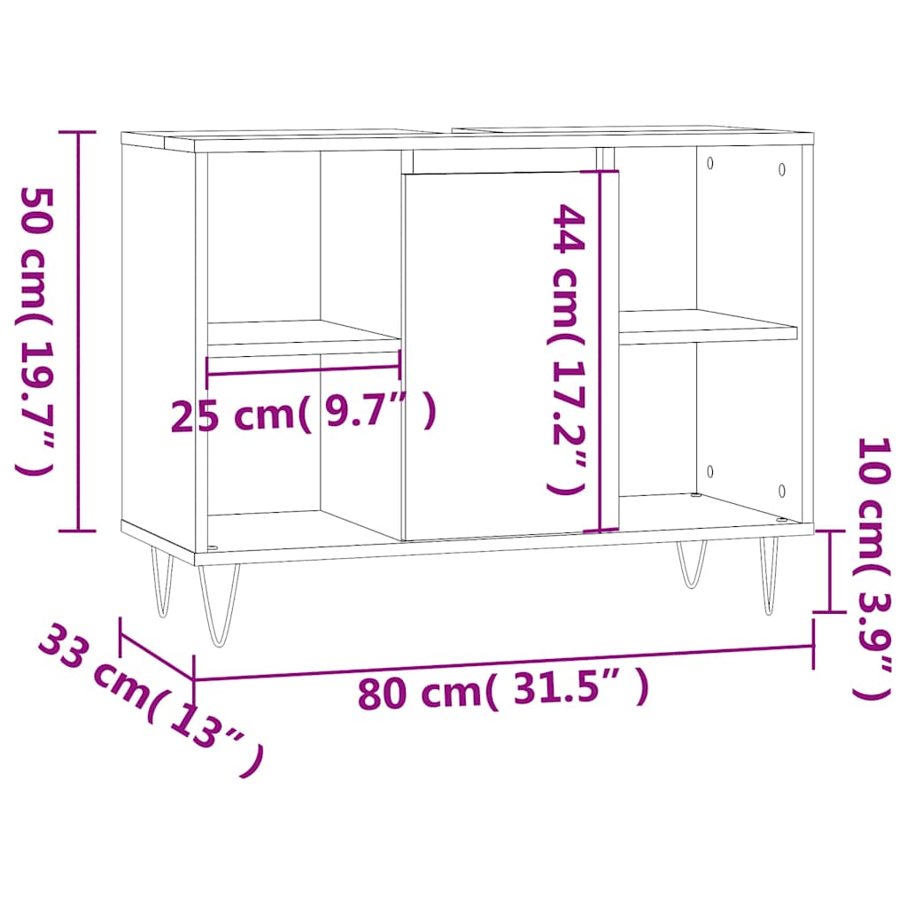 Bathroom Cabinet Brown Oak Effect 80 x 33 x 60 cm Engineered Wood