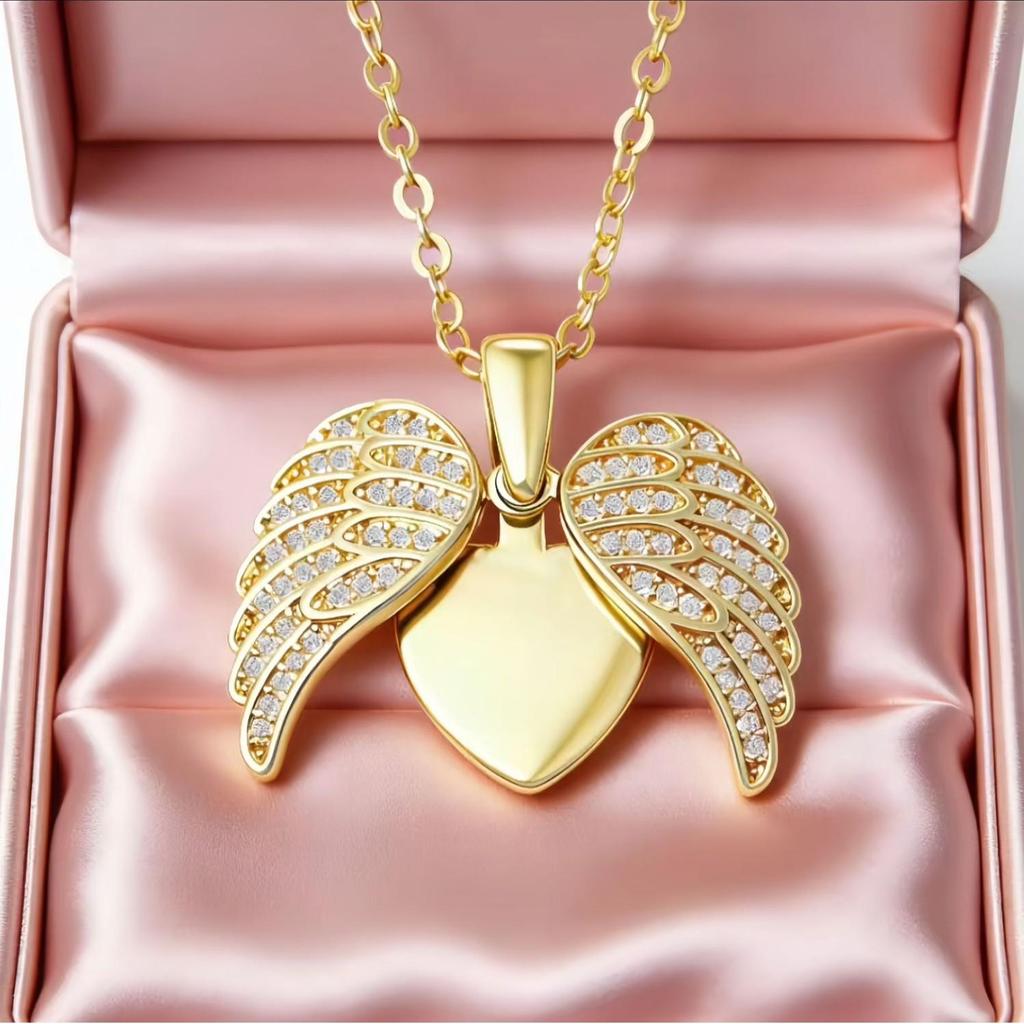 Engravable DIY Heart & Angel Wings Necklace - Custom European & American Style.