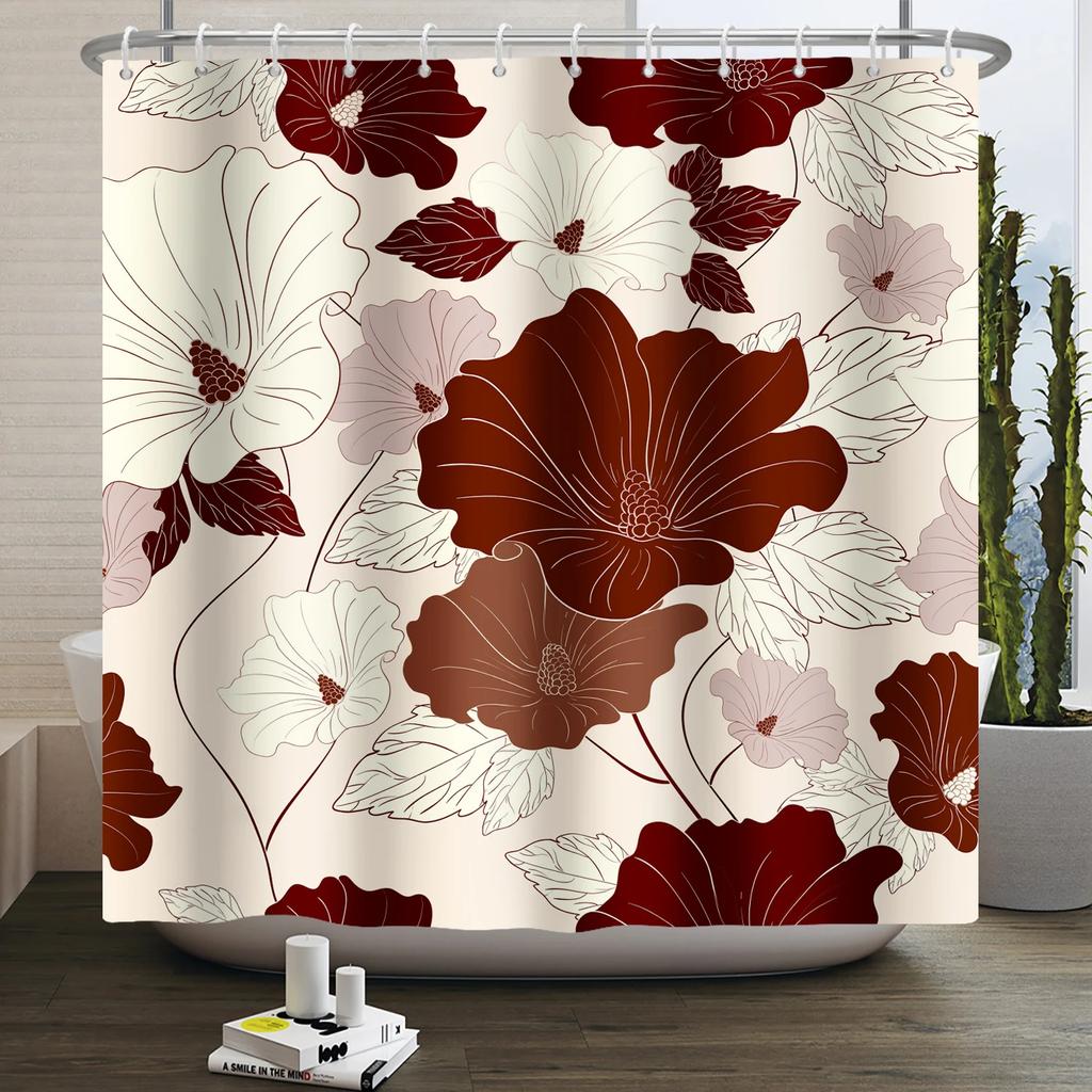 Watercolor Floral Shower Curtain for Bathroom Spring Elegant Flower Printed Bath Curtain Botanical Wildflower Bathroom Decor