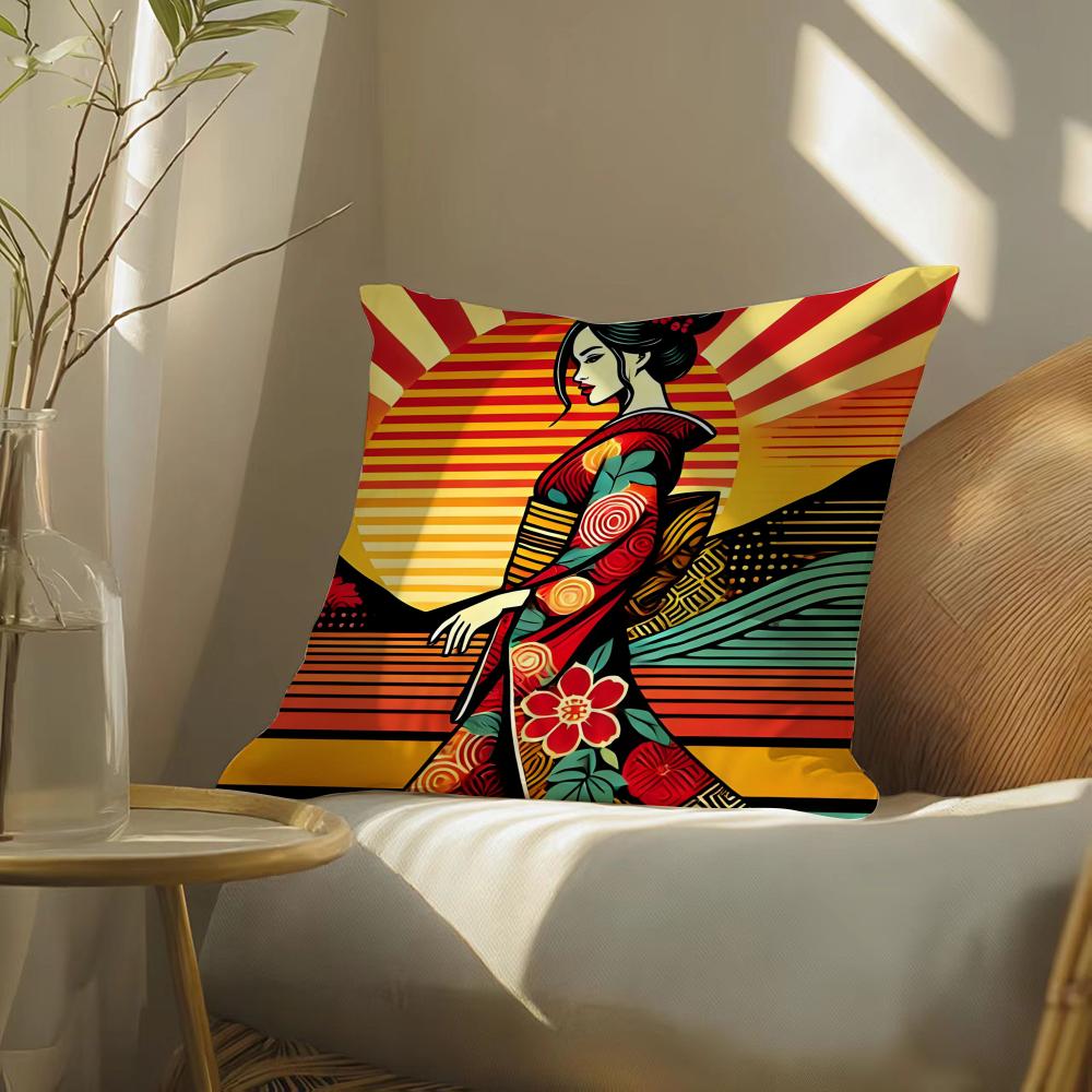 Classic Retro Japanese Lady Beautiful Pillow Case Pattern Printed Pillowcase For Living Room Sofa Cushion Cover & Bedroom Decor