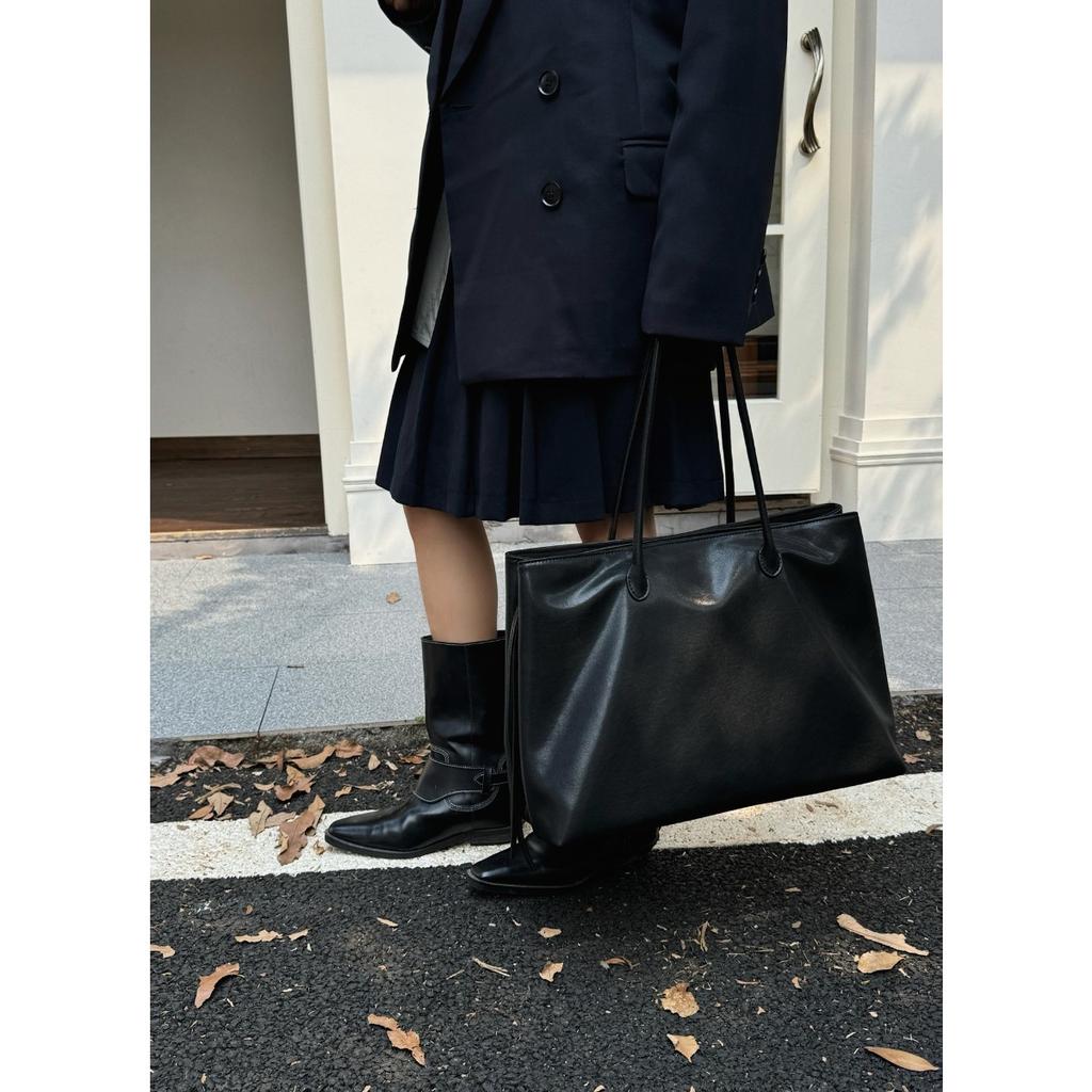 New cowhide tote bag large-capacity shoulder bag commuter leather women's bag simple niche armpit bag