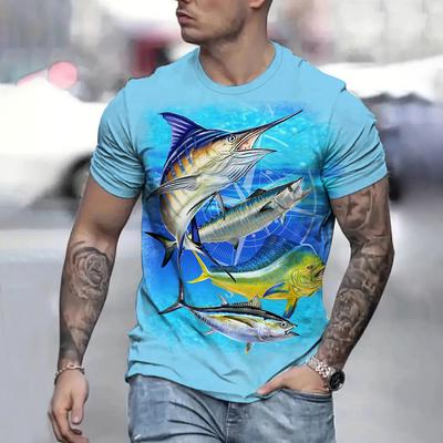 Moda Kısa Kollu Balıkçılık Gömleği Günlük Bol Erkek Kısa Kollu Tişörtler 3D Baskılı Üstler Yazlık Balıkçılık Kıyafetleri Üstler