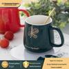 European Ceramic Couple Mug Set with Lid and Spoon - 55° Constant Temperature Coffee Cup for Men and Women