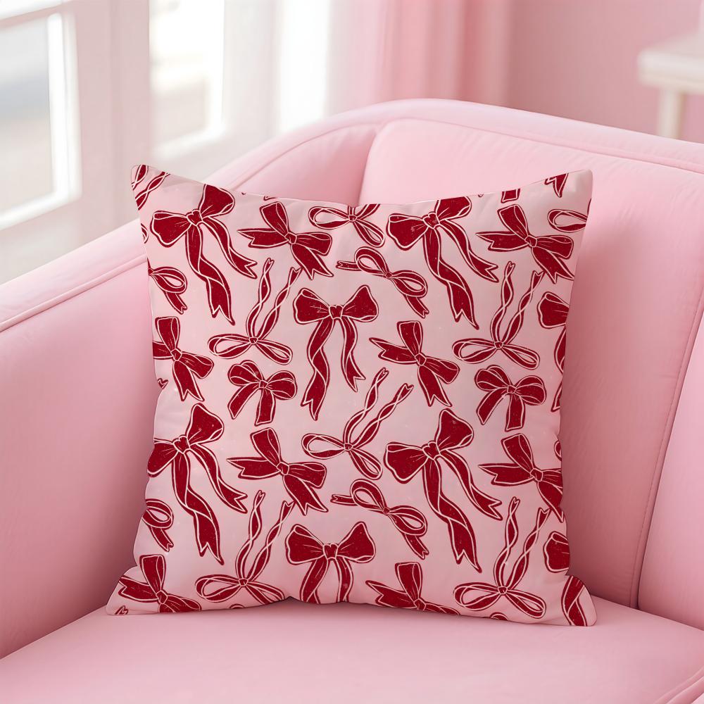 Elegant Cute Red and Pink Bowknot Cushion Cover Pillow Case Soft Friendly Fabric Concealed Zipper