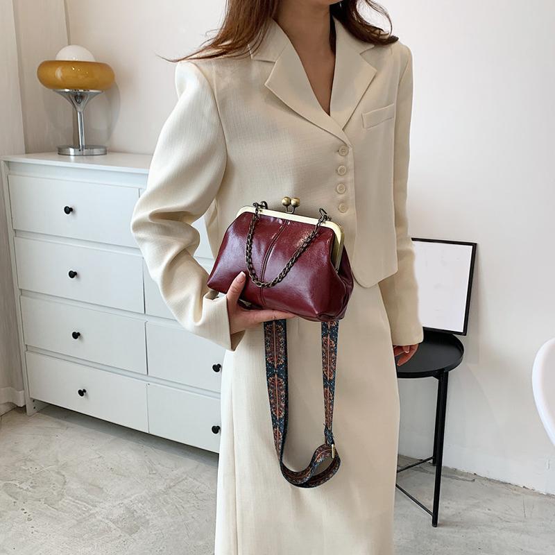 Wide Strap Vintage Fashion PU Leather Bag Women's Handbags Chain Tote Bags Women Shoulder Crossbody Messenger Bags