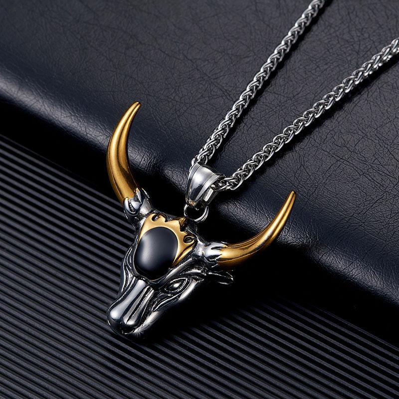 Herren Punk Retro Stierkopf Anhänger Halskette - Titanstahl