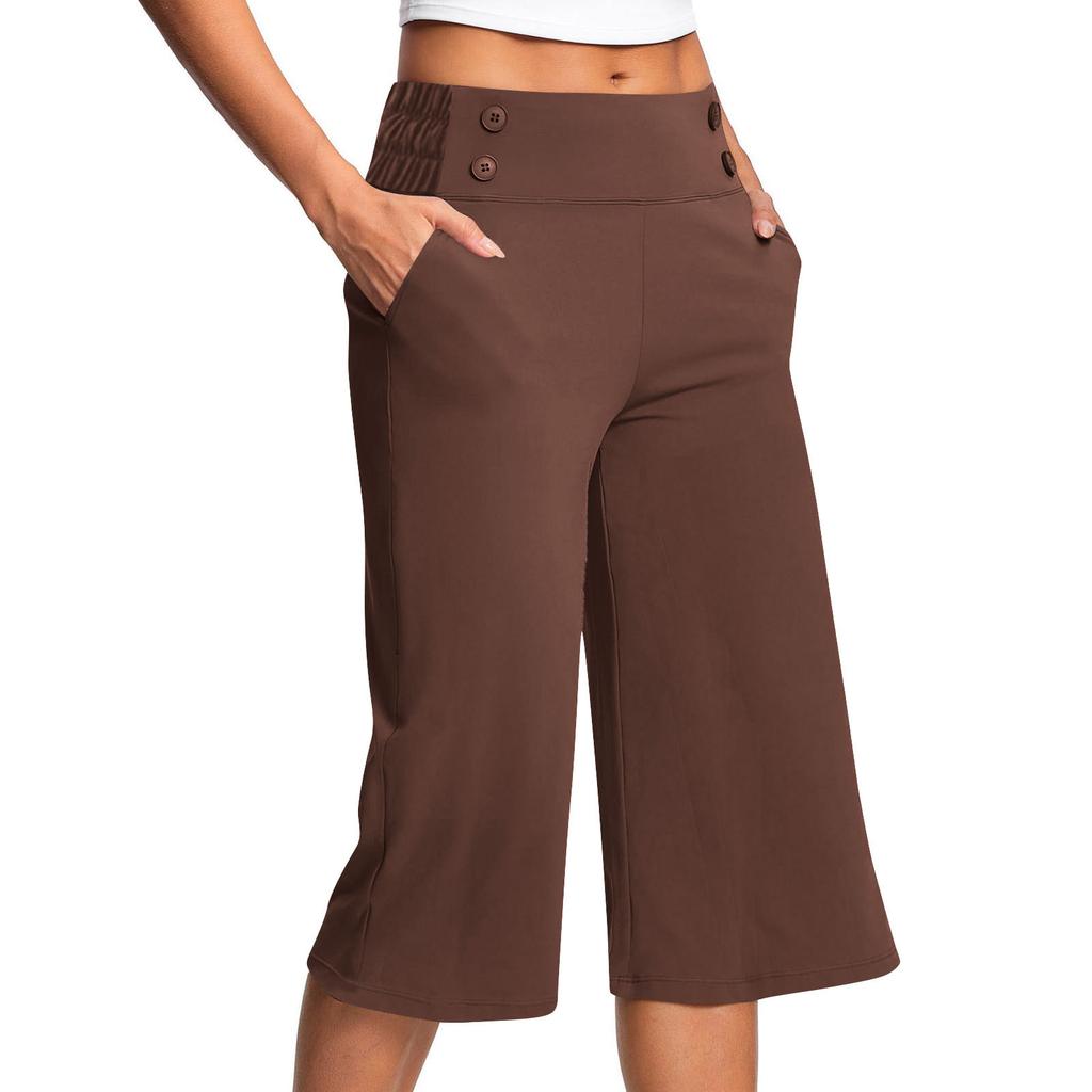 European and American Women's Stretchy, Comfortable, Wide-leg Yoga/fitness Pants, Solid Color, Casual Wear.
