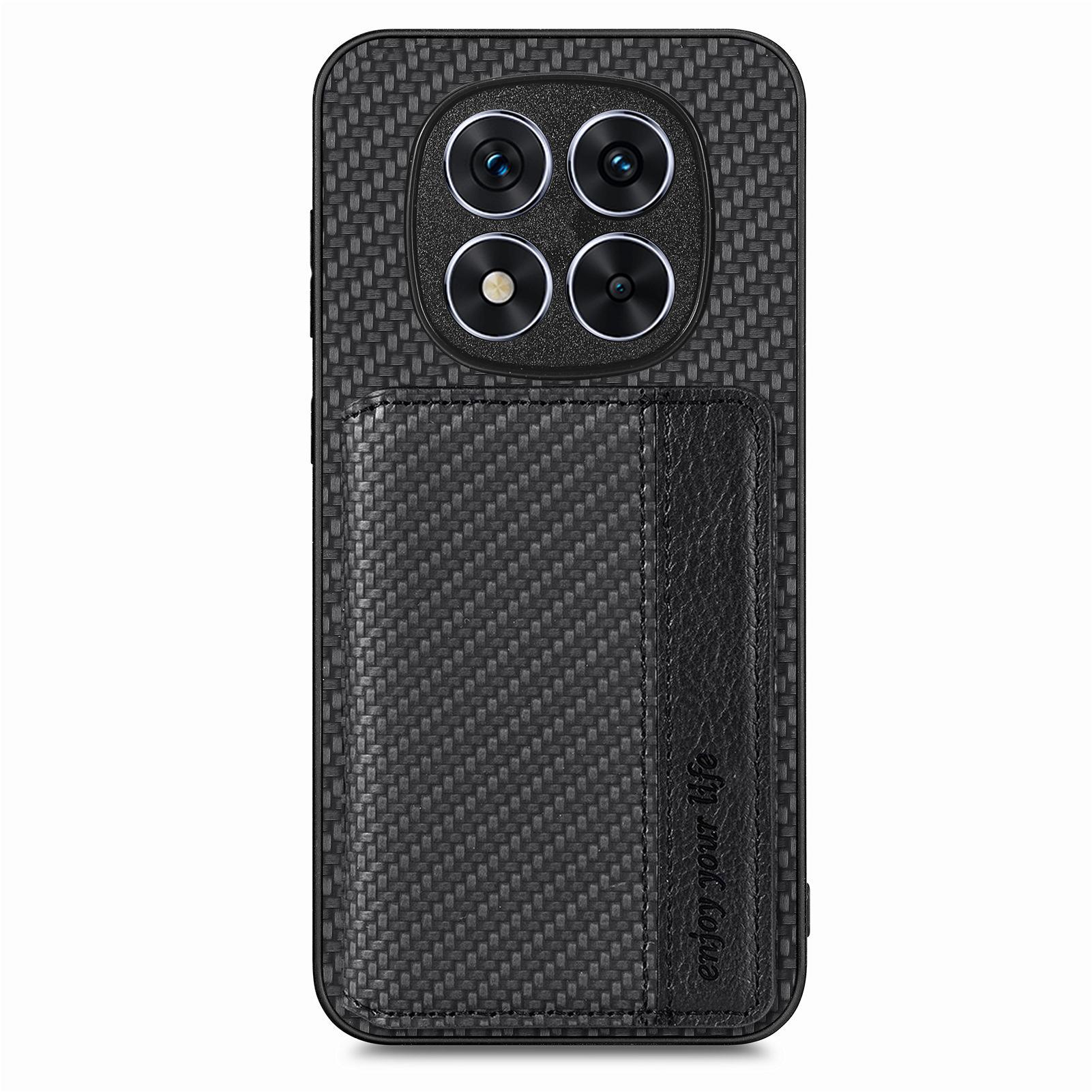 

For Xiaomi Redmi Note 14 Pro 5G/Poco X7 5G Case RFID Blocking Card Holder Carbon Fiber Leather+PC+TPU Phone Cover Black