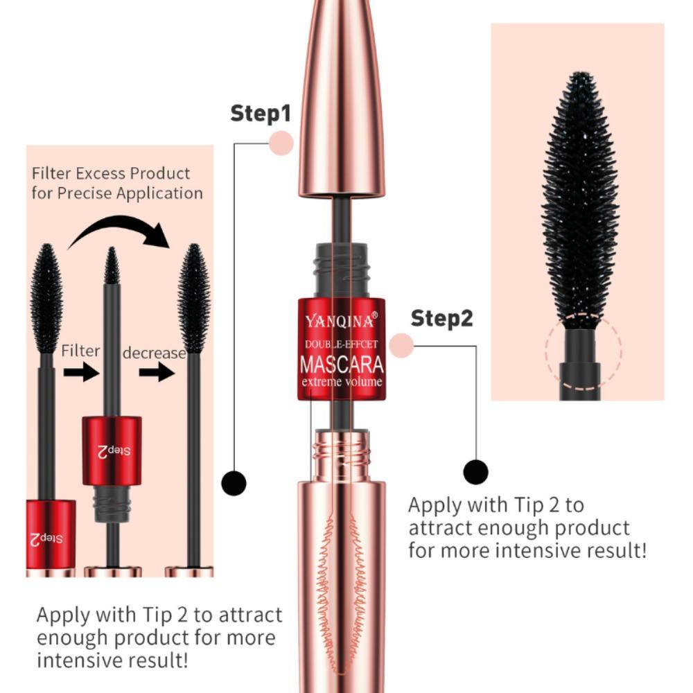 YANQINA Mascara lungo due in uno a doppio effetto, impermeabile, riccioli spessi naturali senza svenimento