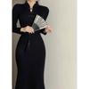 Retro Black Knitted Gentle and Light Royal Sister Dress Niche Design Slim and Thin Temperament