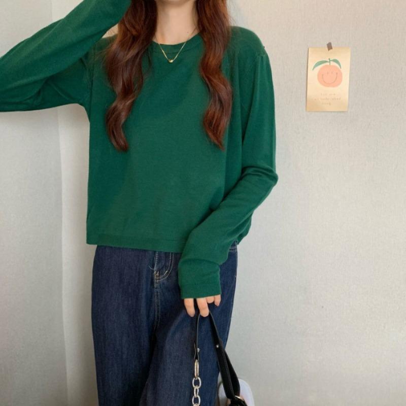 Autumn Winter Round Neck Solid Color All-match Sweater Women Loose Casual Simple Knitting Pullover Top