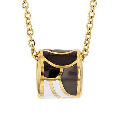 [R4936] - Handmade Designer Necklace 'Obao' Black Brown Gold Steel - 10x10 Mm