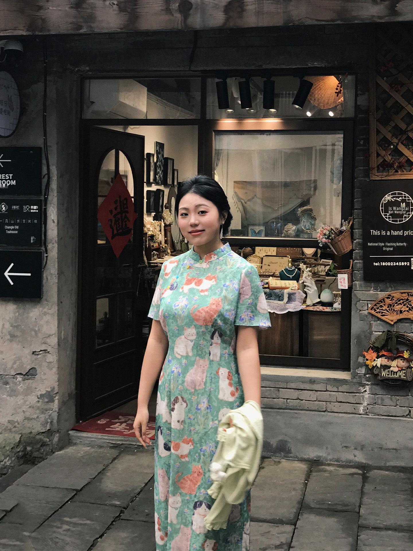 

Plus Size 2026 Summer Chinese-Style Cheongsam & Knit Cardigan Set XL (approx. 65-75 kg)
