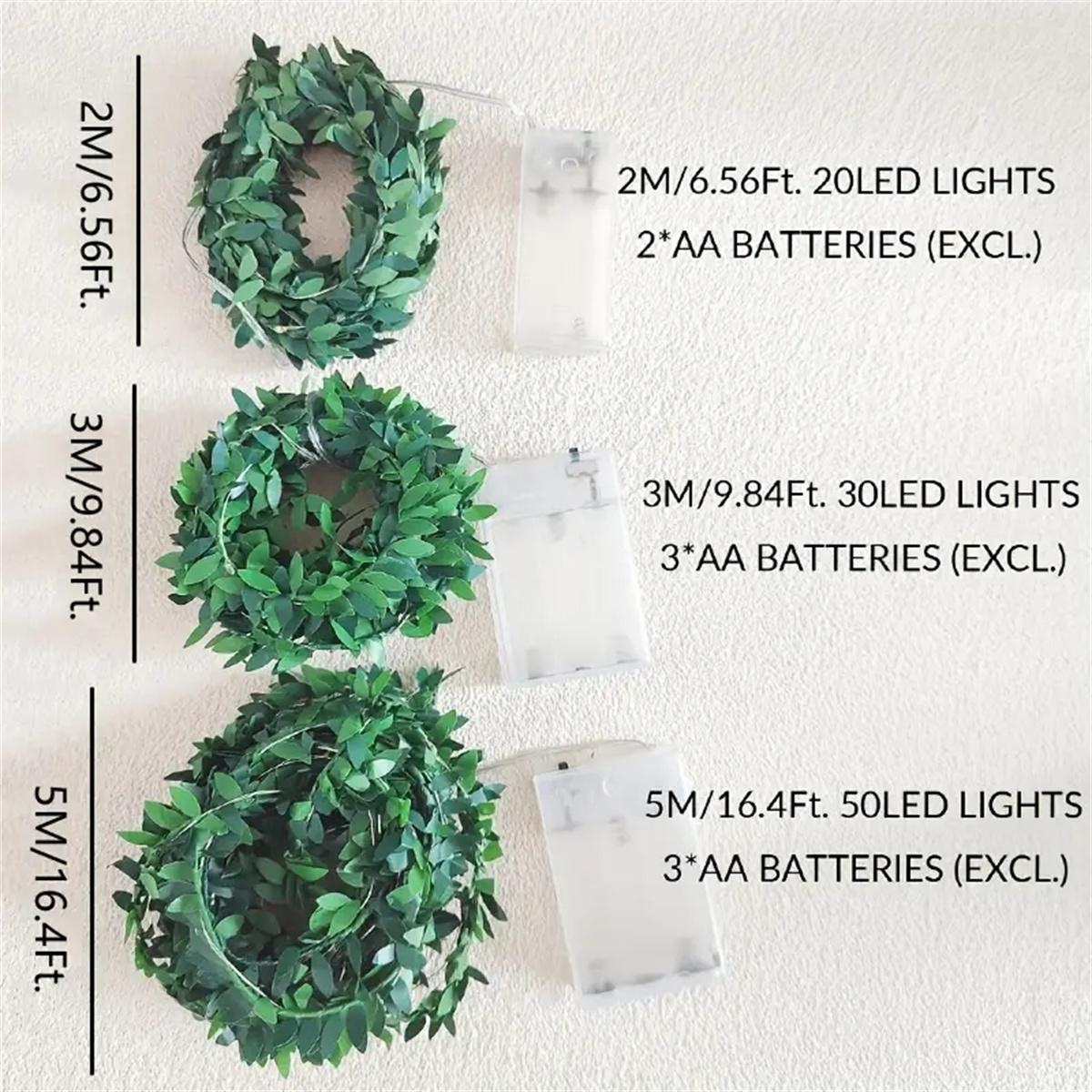 

2/5M Green Leaf Wreath Light String Artificial Flower With Fairy Lights Used For Party Wedding Holiday Courtyard Decoration 2M 20 LED