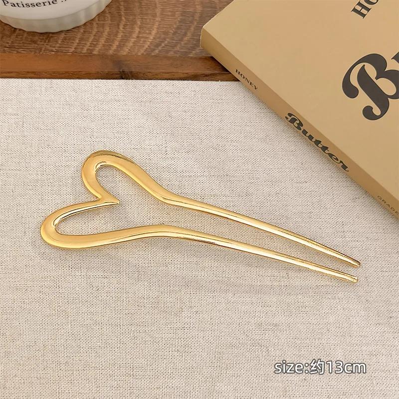 Korean New Hairpin Hair Sticks Heart Geometric Metal Trendy Metal Hair Accessories Headwear Hairstyle for Women Girls Jewelry