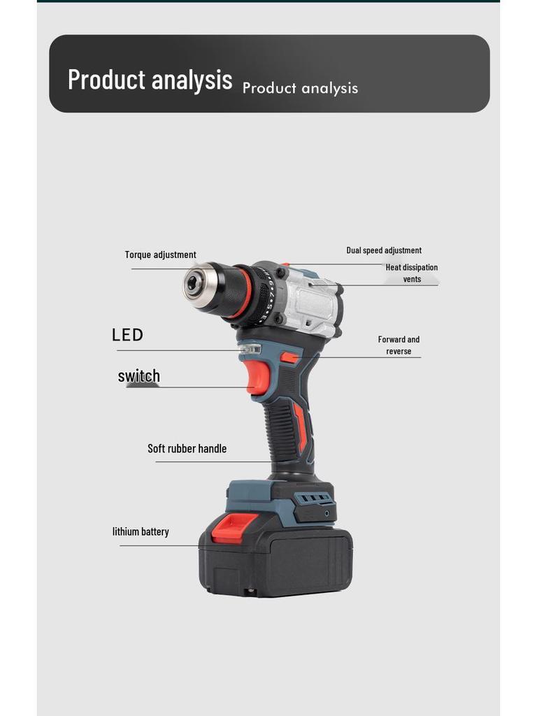 High-Power Brushless Rechargeable Hand Drill with Lithium Battery
