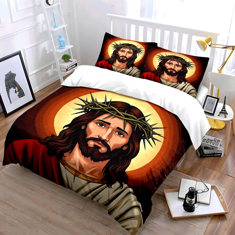 Haloed Jesus with Crown. Bedding Sets Duvet Cover Sets Duvet Covers Pillowcases(1 * Duvet Cover 2 * Pillowcases, Without Duvet Insert)