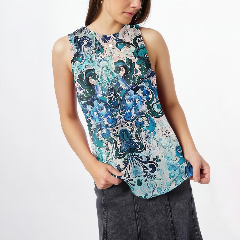 Women's Fashion Casual Sleeveless Vest Vintage Print -neck Sleeveless Top