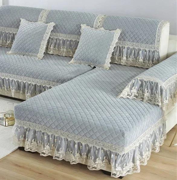 Sofa Cover Embroidery White Jacquard Lattice Towel Couch Anti-slip Armrest Backrest Sofa Coushion Living Room Seat Cover
