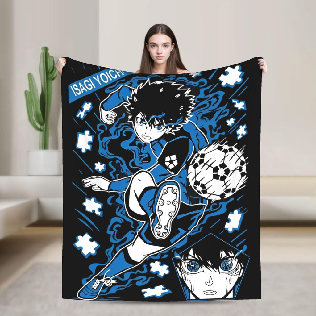 Blue Lock Rin Itoshi Knitted Blanket Meguru Bachira Flannel Throw Blanket Bed Decoration Ultra-Soft Warm Breathable Rug Piece