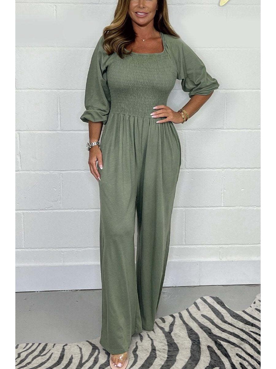 

Женский удобный повседневный эластичный комбинезон с широкими штанинами M армия зеленый