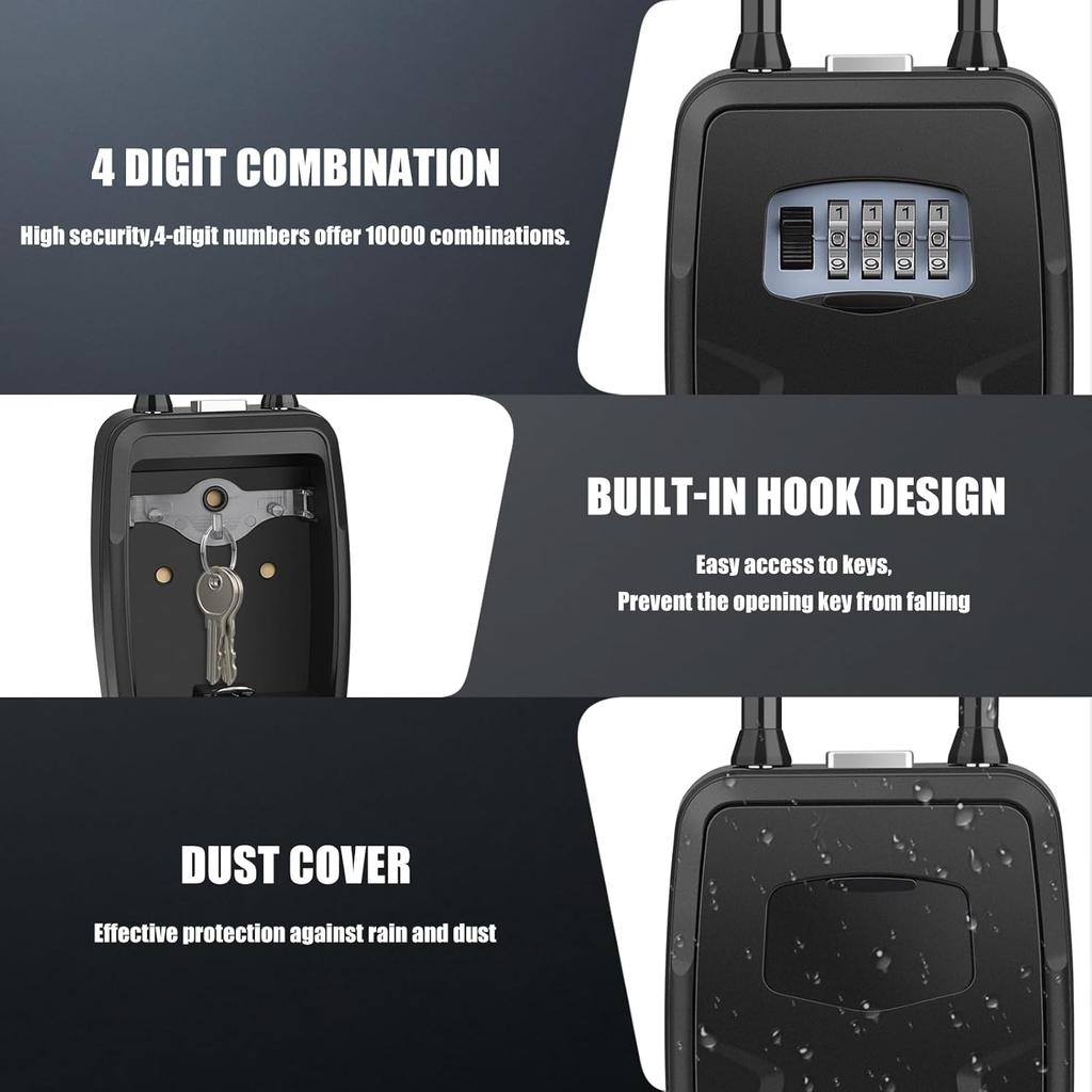 Key Lock Box Outdoor with Code, Large Key Lockbox for Keys Outside Portable Lock box for Keys, 4 Digit Combination Key Safe Storage, Waterproof