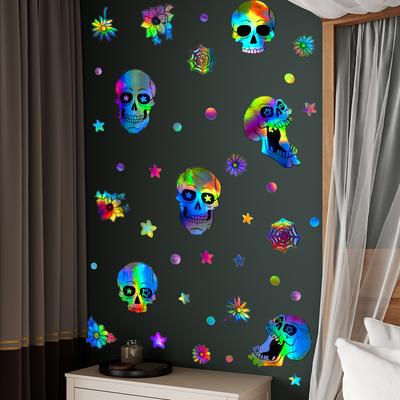 Ls14103 Laser Material Halloween Skull Wall Sticker Viewing Angle Is Different, Pattern Color Is Different