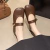 Fashion 2025 Retro Square Head Mary Jane Leather Shoes Women Spring and Summer New Flat Soft Bottom Single Shoes Casual Ladies Flats
