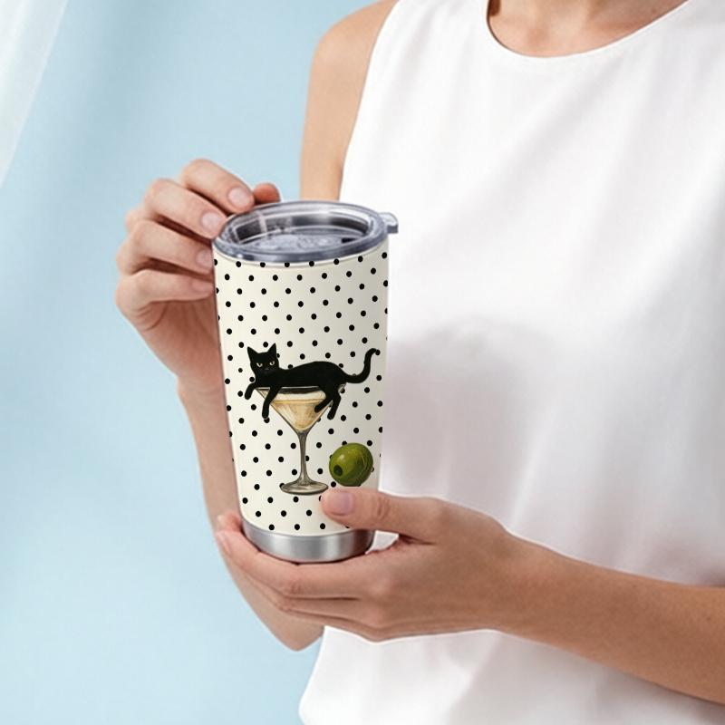Car Tumbler 591ml Cocktail Black Cat Element Straw Cup 20oz Car Straw Cup Leakproof Tumbler Straight Tumbler Coffee Tumbler Car Tumbler 591ml