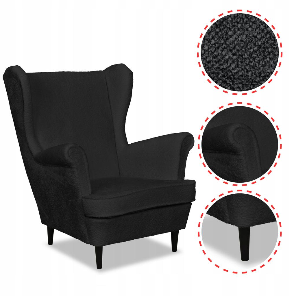Bella Wing Chair with Footrest Scandinavian Family Meble Black Graphite