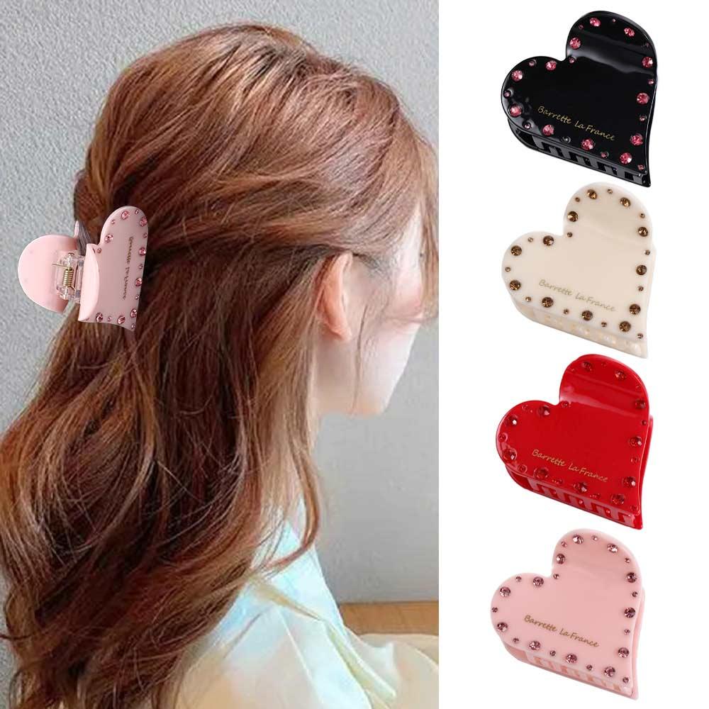Rhinestone Acetate Korean Style Grab Clip Female Hair Accessories  Hair Clip Love Hair Claw