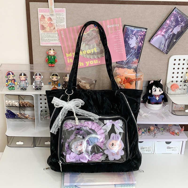 New Y2k Versatile Ita Shoulder Bag Sweet Girls Transparent Tote Bag Large Capacity Backpack DIY Cartoon Display Commute Handbags