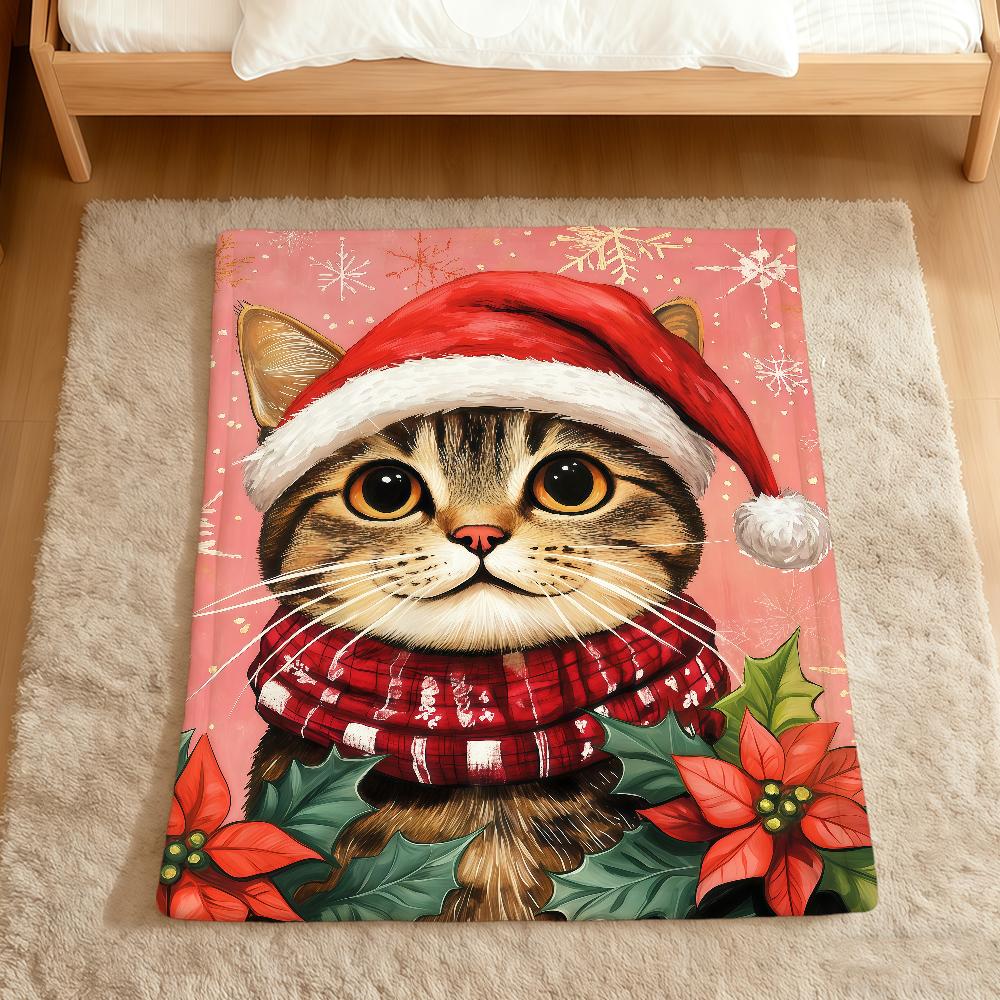 Cute Cartoon Christmas Kawaii Cat Flannel Soft Warm Plush Blanket for Sofa Living Room Pet Hogar Bedroom Gift Home Car Portable