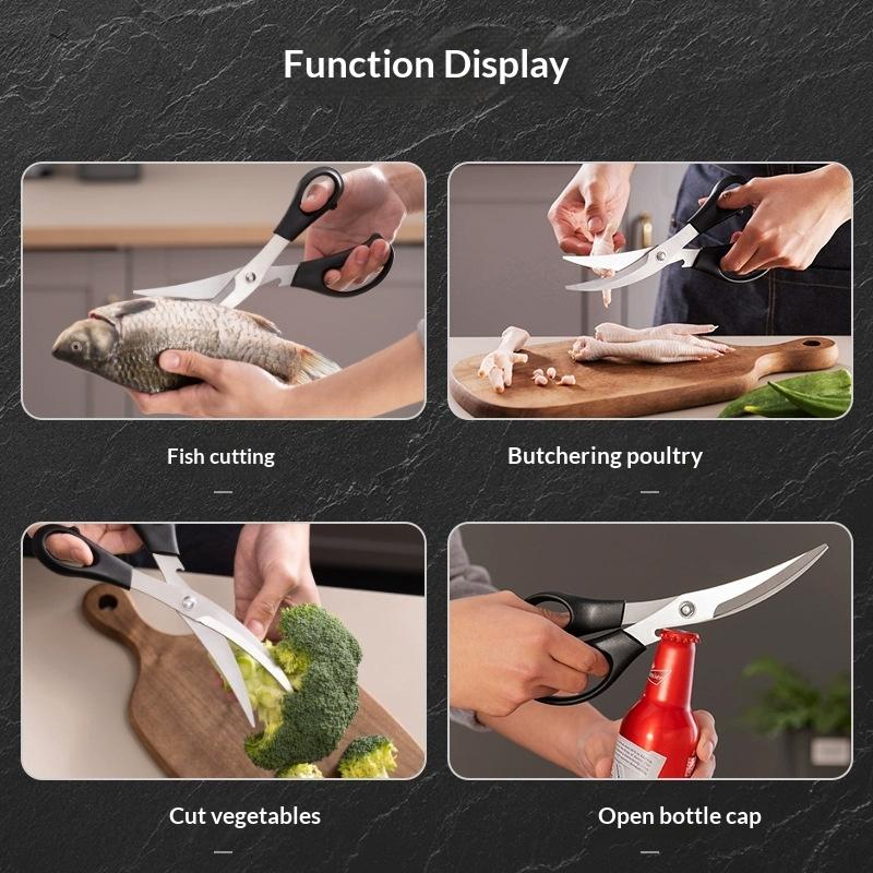 Stainless Steel Kitchen Meat Scissors Sharp Curved Blades Comfort Grips For Bbq Grilling Cooking Food Prep