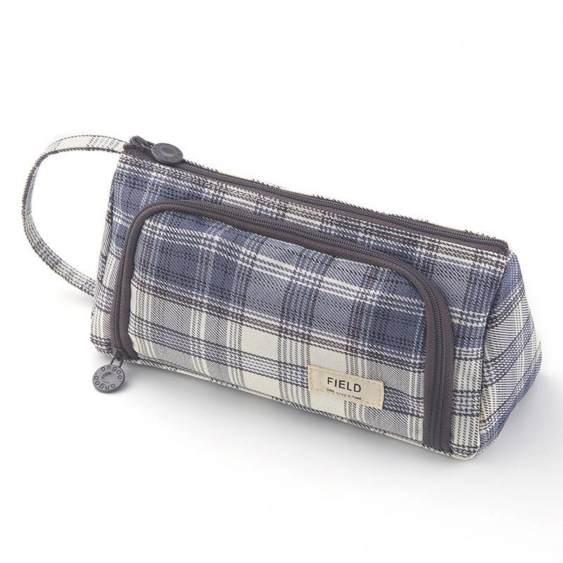 School Pen Pencil Bag Pencil Case Stationary Pen Storage Bag Multi Layer Large Capacity Cosmetic Travel Storage Bag Simple Plaid