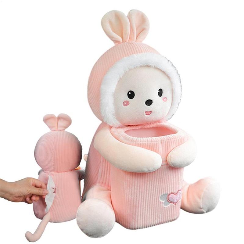 2 In1 Cute Cartoon Car Tissue Box With Ashcan Creative Plush Tissue Box Holder Auto Armrest Box Car Garbage Can for car interior