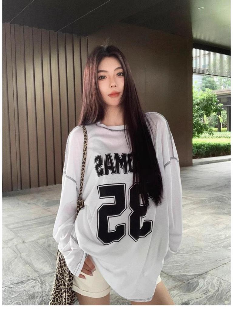 Jinliang Cienka Bawełna Lycra Koszulka z Długim Rękawem - Luźny Krój, Styl Casual