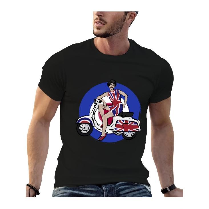 Men S Black Retro 60S British Mod Scooter Girl Graphic Tee Available Online, Featuring Anime Designs And The UK Union Jack. This Heavyweight Vintage S