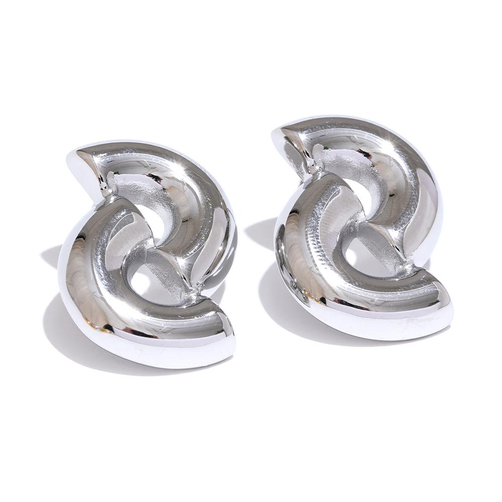 

Yhpup Stylish Unique Sleek Stainless Steel Metal Geometry Hollow Stud Earrings for Women Texture Personalized Chic Jewelry